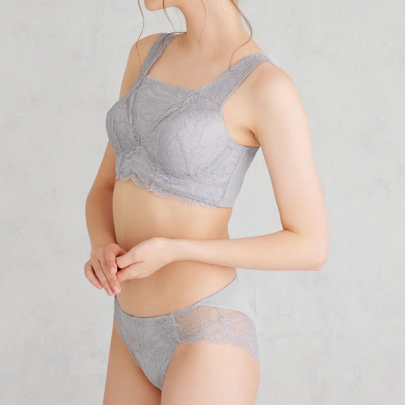 ピタッとブレないブラ&ペアショーツセット(グレー)