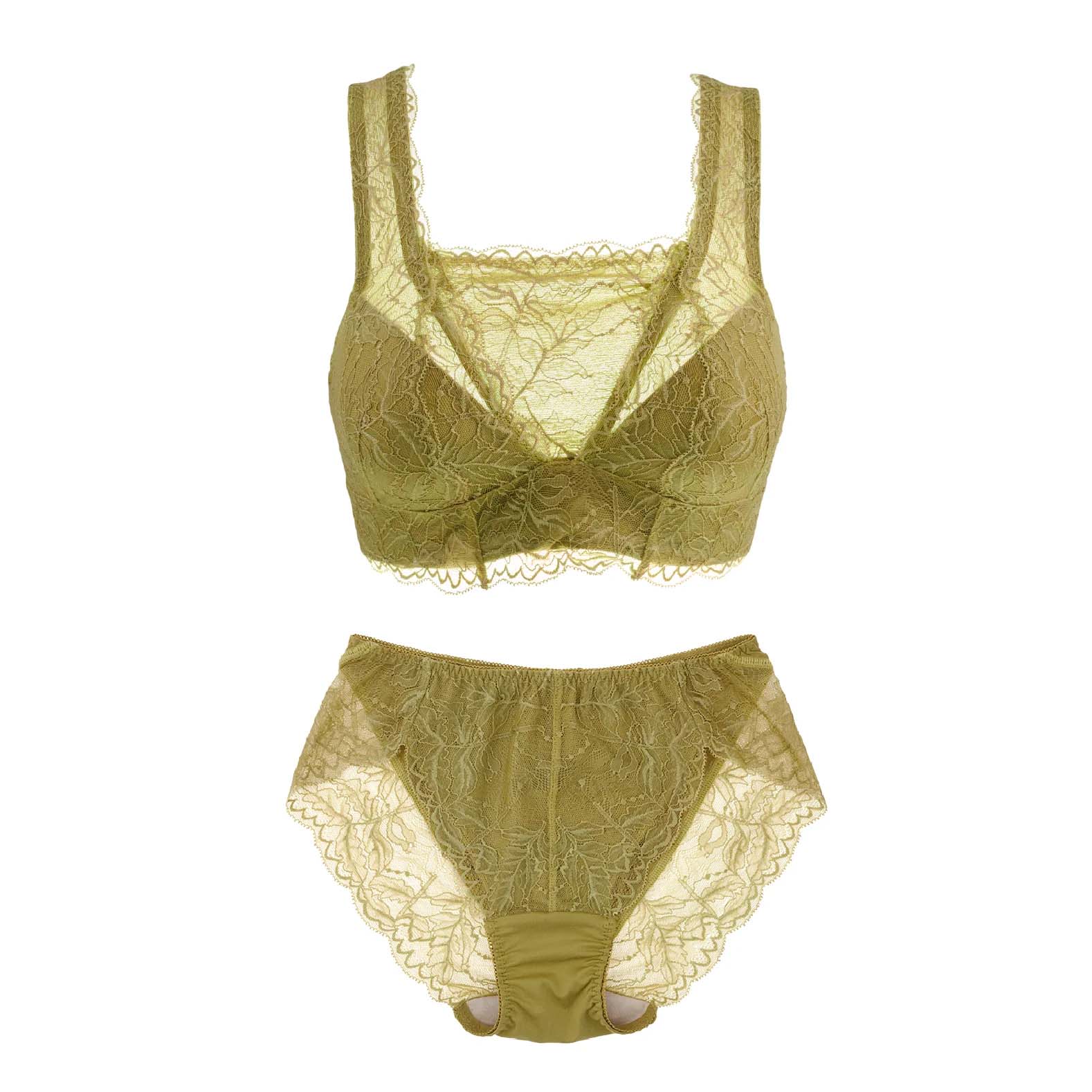 ピタッとブレないブラ&ペアショーツセット(カーキ)