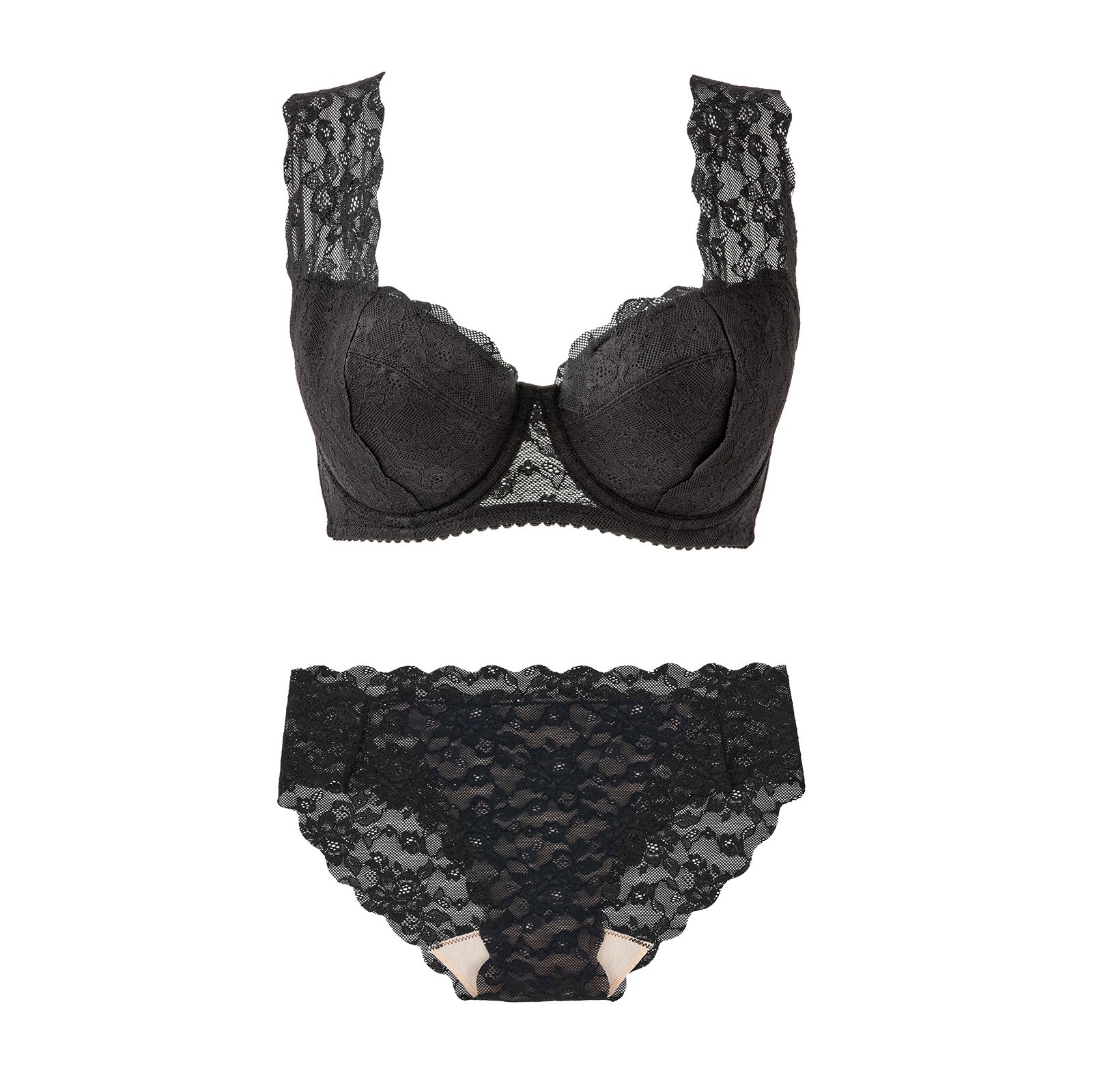 肩ふわブラ&ペアショーツ(ブラック)