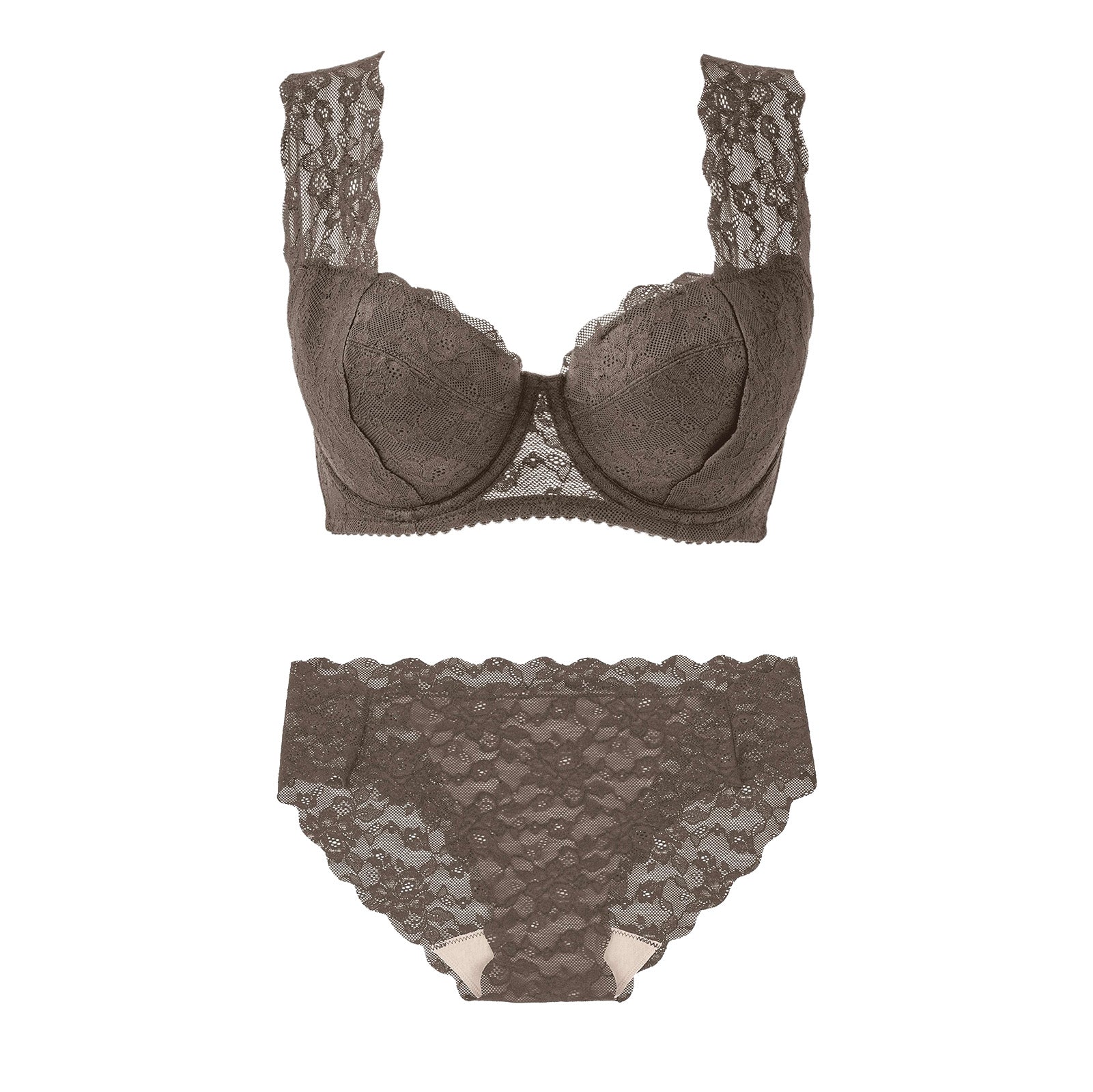 肩ふわブラ&ペアショーツ(チャコール)