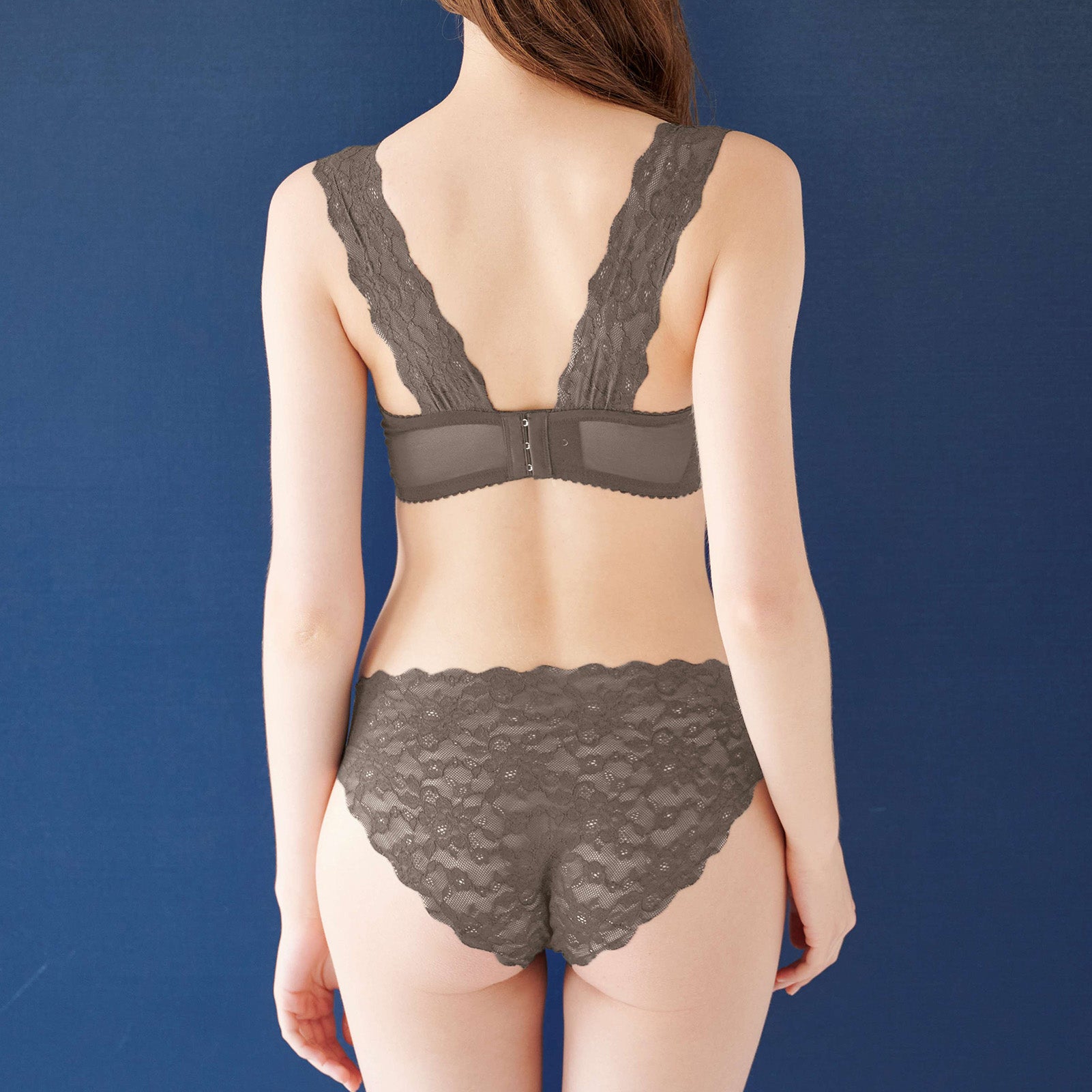 肩ふわブラ&ペアショーツ(チャコール)